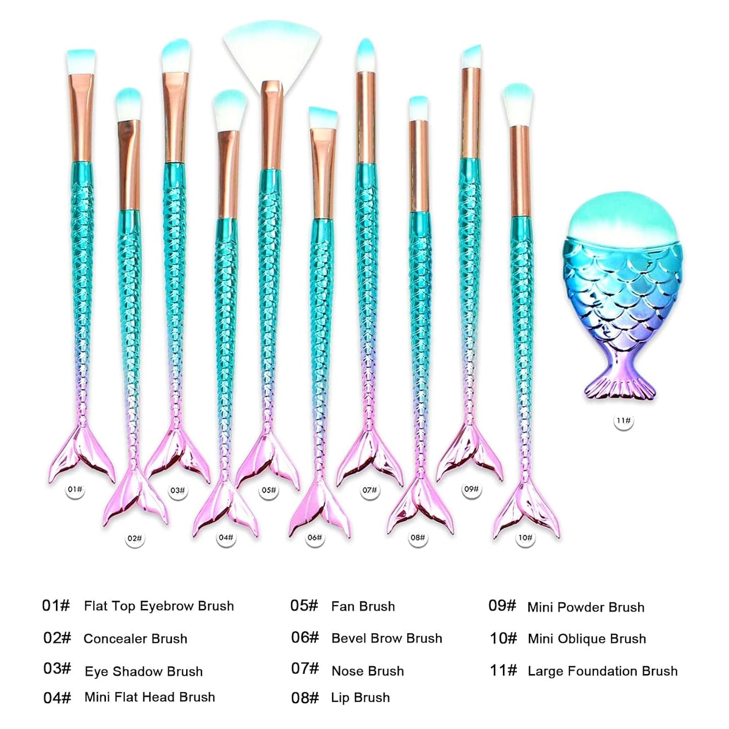 Jaylin 11 Piece Makeup Brush Set, Soft Blending Brushes for Face, Eyes & Lips