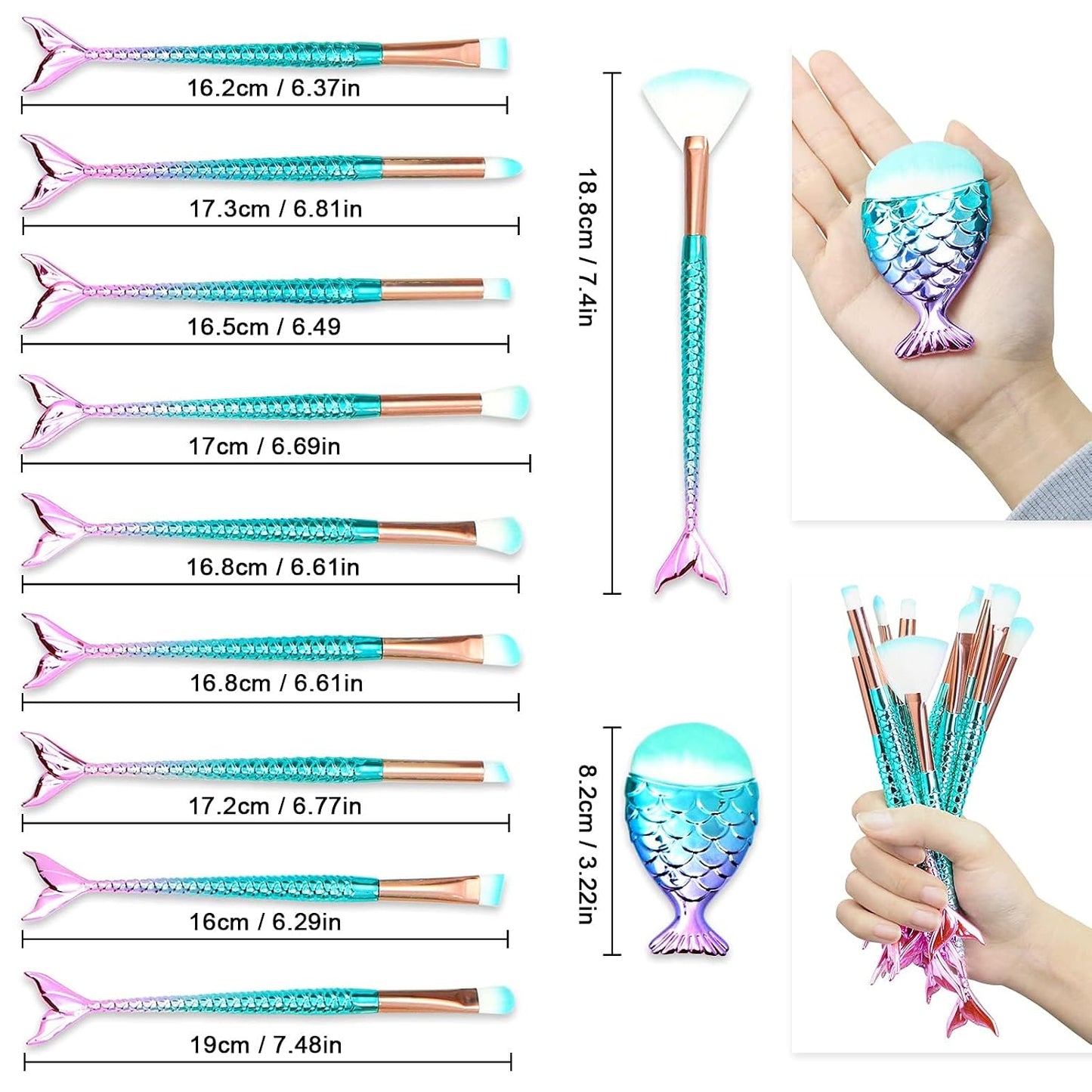 Jaylin 11 Piece Makeup Brush Set, Soft Blending Brushes for Face, Eyes & Lips